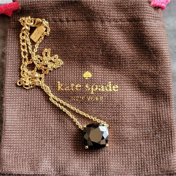 Kate Spade ♠️ Pendant Necklace Black Faceted 15-18" + Dustbag
